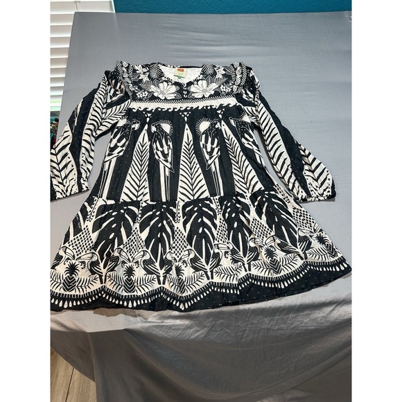 NWT Farm Rio Women's Macaw Elegance‎ Black/White Mini-Dress L - Picture 3 of 11